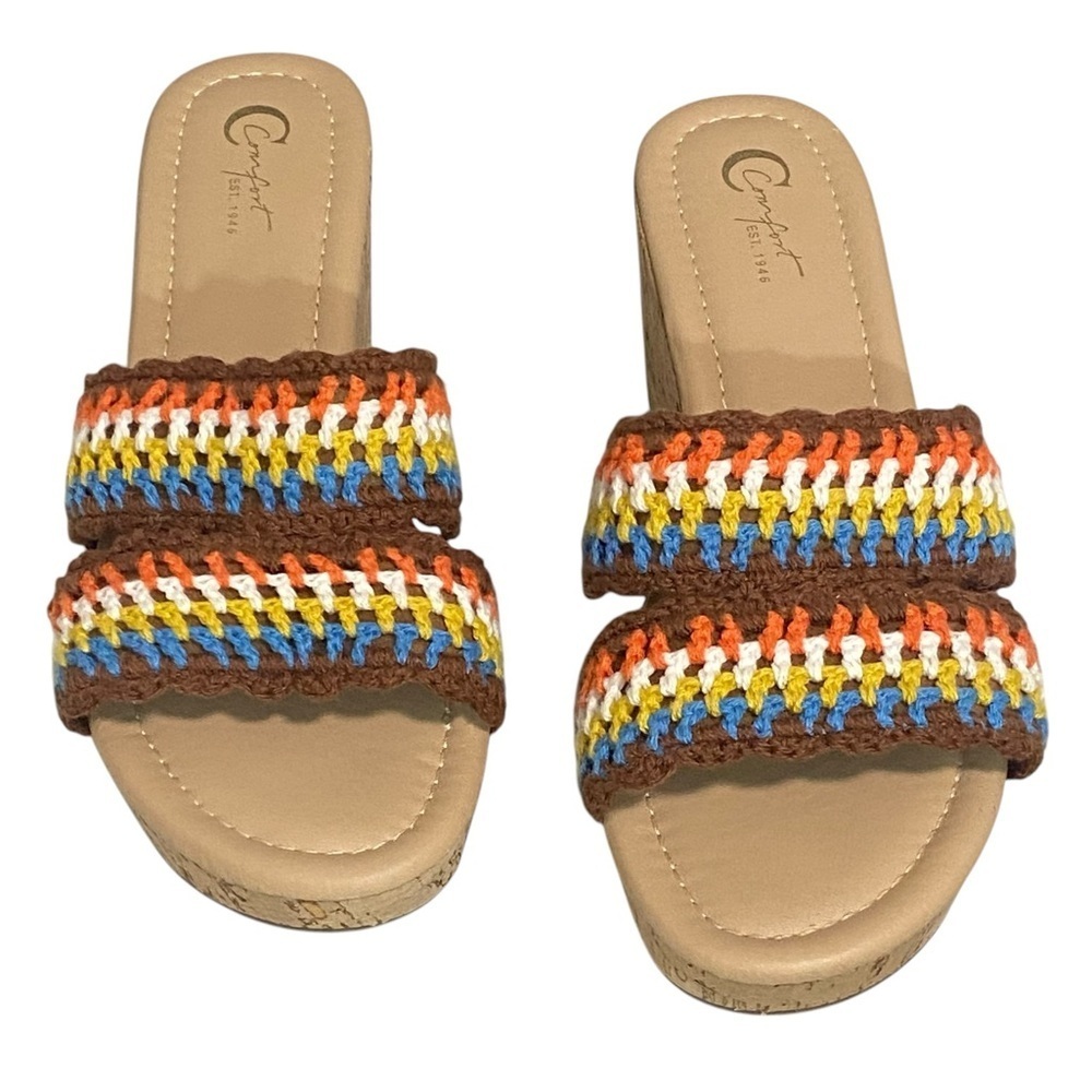 COMFORT‎ EST. 1946 - SIZE 7.5 - CROCHET SANDAL WITH CORK HEEL PLATFORM